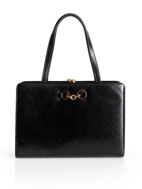 Bienen-Davis Evening Bag Black Saffiano Textured Leather Rare Vintage 1970s